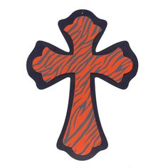 an orange and black zebra print cross on a white background