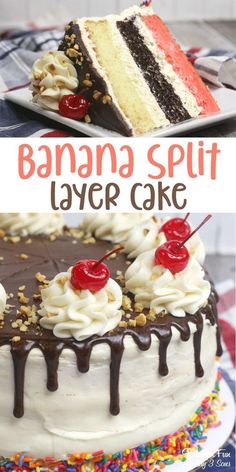 two different types of banana split layer cake