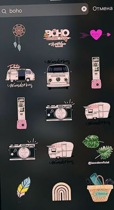 an iphone screen with various stickers on it