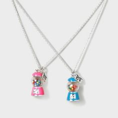 BFF Gumball Charm Necklace Set Good Luck Necklace, Diamond Bar Necklace, Best Friend Necklaces