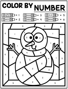 the color by number snowman is on display in this coloring page for kids to print