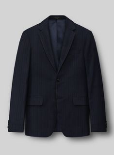 Engage in the excellence of craftsmanship with our Loro Piana Nerio Wool Jacket, designed for enthusiasts who possess an unwavering appreciation for the epitome of elegance and luxury. Skillfully fashioned from luxurious wool, this exquisite jacket exudes an aura of poise and refinement with its deep blue shade. Its subtle yet distinguished stripe pattern effortlessly infuses classic charm, ensuring you make a memorable statement with unrivaled delicacy. Perfect for a myriad of occasions, from p Elegant Outerwear With Suit Collar For Semi-formal Occasions, Luxury Tailored Suit, Luxury Tailored Long Sleeve Suit, Luxury Suits With Suit Collar For Fall, Luxury Fitted Wool Sport Coat, Luxury Fall Suits With Suit Collar, Elegant Wool Tweed Jacket For Business Casual, Elegant Tweed Jacket With Welt Pockets For Winter, Elegant Winter Tweed Jacket With Welt Pockets