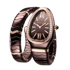 Bulgari Serpenti Spiga Watch 103060 Bvlgari Rose, Single Twist, Rose Gold Crown, Singles Twist, Bvlgari Serpenti, Rose Gold Brown, Brown Ceramic, Gold Wrap, Bezel Diamond