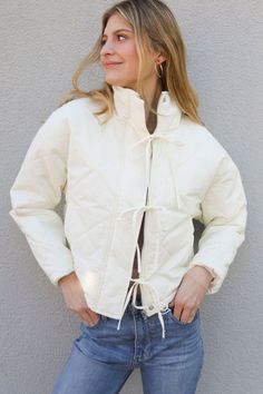 choose me jacket – Riffraff White Puffer Jacket, White Puffer, Soft White, Puffer Jacket, Bow Tie