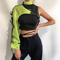 Product Details:- Polyester & Elastane Popper Neck Closure   Clip Fastening Cross Strap Elasticated Cuffs One Size Cyberpunk Mode, Fest Outfits, Streetwear Mode, Green Outfit, Edgy Outfits, Stage Outfits, Mode Inspiration