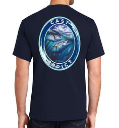 From renowned marine life artist David Dunleavy comes the Men's Bluefin Tuna Short Sleeve White Cotton T-Shirt, featuring a stunning depiction of bluefin tuna in pursuit of a fishing lure. Made with 100% cotton, this shirt boasts both comfort and style. The back showcases Dunleavy's lifelike design, while the left chest displays his signature Deco Design. Plus, the tag-free shirt is machine washable for easy care. Short Sleeve T-Shirt 100% Pre-shrunk cotton 6 oz. Double-needle hem Shoulder-to-shoulder taping Tag-less label for comfort Machine washable Blue Short Sleeve T-shirt For Fishing, Marine Life Artists, Bluefin Tuna, Fishing Lure, Marine Life, Fishing Lures, Sleeve Cotton, Men Short Sleeve, Cotton T Shirt