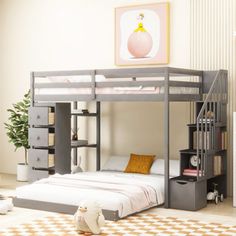 the bunk bed is made up and ready to be used as a child's room