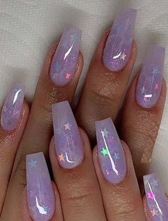 Purple And Yellow Nails, 15 Birthday, Purple Nail Designs, Purple Nail, Cute Acrylic Nail Designs, Mermaid Nails