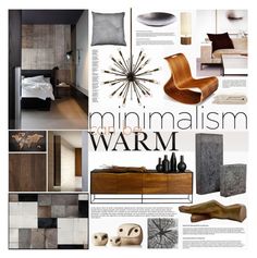 a collage of different types of furniture and decor with the words, minimalism warm