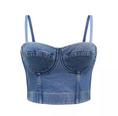 Dress to impress in this trendy blue jean denim bustier crop top! This destructed denim bustier bra features a sweetheart neckline Denim Bra, Ropa Upcycling, Party Crop Tops, Denim Bustier, Top Bustier, Crop Top Women, Top Jeans, Woman Clothes, Womens Camisoles