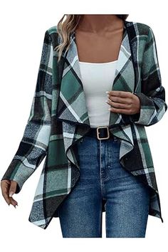 Amazon.co.uk : SheIn Women's Lapel Collar Coat Long Sleeve Plaid Blazer Outerwear X-Small Plaid Grey Womens Flannel Jacket, Fashion Fall Outfits, Plaid Jacket Women, Autumn Jacket Women, Fall Sweaters For Women, Plaid Shawl, Plaid Shirt Women, Casual Blazer Women