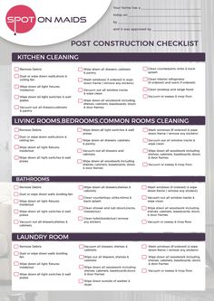 a flyer for a house cleaning company with the words,'post construction checklist '