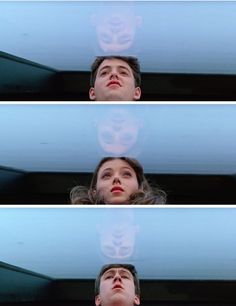 three different shots of a man's face in the air