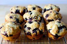 blueberry muffins cooling on a wire rack