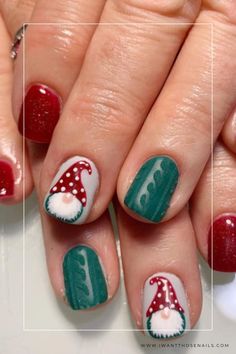 Ugly Sweater Christmas Gnome Nails, Gnome Nails, Sweater Nail Art, Christmas Sweater Nails, Gnome Designs, Festive Holiday Nails, Festive Nail Art