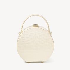 Luxury Flap Bag With Round Handle, Chic Box Bag With Round Handle, Luxury White Bag With Round Handle, Everyday Box Bag With Gold-tone Hardware And Round Handle, Aspinal Of London Hat Box Bag, Bridal Handbags, Box Purse, Bridal Bag, Box Top