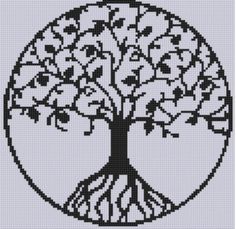 a cross stitch pattern with a tree in the middle