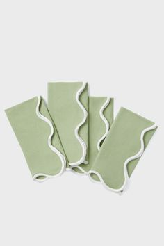 Sage and White Cotton Slub Scalloped Napkins Set of 4 Scalloped Napkins, Napkin Crafts, Rattan Charger, Thanksgiving Plates, Green Napkins, Checkered Tablecloth, Coastal Grandmother, White Dinner Plates, Different Vegetables