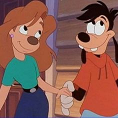 an animated character shaking hands with another character in front of a doorway, both wearing red and blue