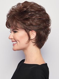 The VOLUMINOUS CROP Wig by hairdo is a short, all over layered cut that allows for varied styling options. The flattering eyelash bangs can be worn full or piecey, and the layered sides can be brought forward to frame the face or combed back to blend into a softly-waved, full back and nape for light and airy volume. Whether worn tousled or smooth, this versatile cut exemplifies cool and easy styling. Just a firm shake and a bit of finger styling right out of the box and it’s ready to go! *Prices Pixie Cut Curly Hair, Short Curly Hairstyles For Women, Short Spiked Hair, Shaggy Short Hair, Layered Cut, Spiked Hair, Curly Bob Hairstyles, Blonde Bobs, Short Curly Hair