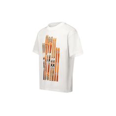 LOUIS VUITTON® - Printed Cotton T-shirt - Milky White Vintage Skis, Ski Vintage, Louis Vuitton Official Website, Trunk Bag, Orange Tones, Tshirt Crafts, Leather Denim, Louis Vuitton Official, Buckle Shoes