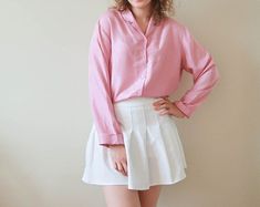 Pink Retro Shirt With Buttons, Vintage Pink Long Sleeve Shirt, Vintage Pink Shirt With Buttons, Pink Retro Short Sleeve T-shirt, Vintage Pink Button-up Shirt, Beige Aesthetic, Yellow Aesthetic