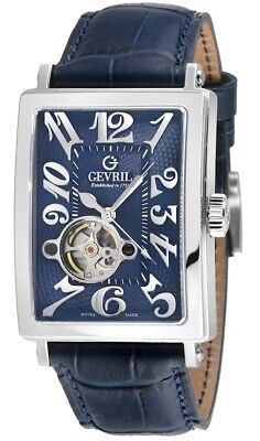 Great Shopping Gevril Men's 5072-1 Avenue of America Intravedere Swiss Automatic Blue Watch, Luxury Watches Formal Automatic Watch Accessories With Rectangular Dial, Designer Automatic Watch For Formal Occasions, Designer Formal Watches With Skeleton Dial, Elegant Blue Rectangular Watch, Elegant Blue Formal Watch Bands, Watch Luxury, Blue Watches, Watch Companies, Men's Watch