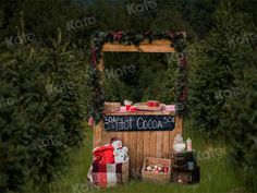 a christmas display in the middle of a forest