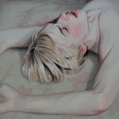 a painting of a blonde woman laying down