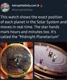 the watch shows the exact position of each planet in the solar system and moves in real time