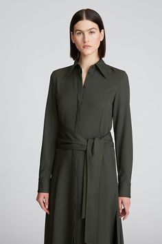 Kori Dress In Viscose Wool – Halston Halston Heritage, Women Men Shoes, Dress Silhouette, Trending Today, Long Sleeve Midi, Midi Length, The Modern, Shirt Style, Knitwear