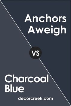 Charcoal Blue SW-2739 vs Anchors Aweigh by Sherwin-Williams Sw Charcoal Blue Coordinating Colors, Sw Anchors Aweigh, Navy Blue Office Walls, Moody Coastal, Blue Bookshelves