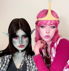 Princess Bubblegum And Marceline Costume, Bubblegum And Marceline Costume, Marceline Makeup, Marceline Halloween Costume, Princess Bubblegum Halloween, Princess Bubblegum Costumes, Marceline Costume, Princess Bubblegum Cosplay, Marceline Cosplay