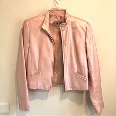 Amazing Statement Piece That Will Totally Make Your Spring Look! Vintage Pink Leather Jacket From A Carlisle Collections Private Trunk Show. 100% Leather. Volume At The Shoulder Seem, Button Cuff Detail On Sleeves. Gold Zipper. Excellent Outside Condition, Some Small Stains On Inner Lining Pink Leather Jacket, Spring Look, Cuff Detail, Genuine Leather Jackets, Spring Looks, Look Vintage, Carlisle, Gold Zipper, Pink Leather