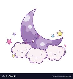 a cartoon moon with clouds and stars in the sky