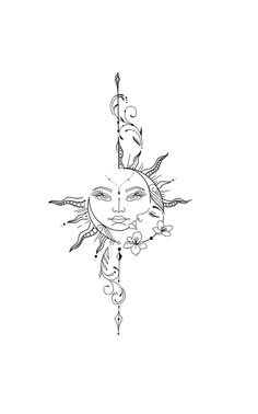 a drawing of the sun and moon on a white background