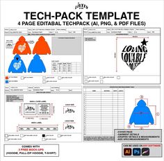 tech - pack template 4 page editable techpack