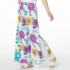 C Wonder by Christian Siriano Floral Crepe Wide Leg Gusset Pant   Sort of like your favorite lounger . . . but with more get-up-and-go. Playfully detailed inserts and a vibrant print make this easy-wearing pant the pair you wear when mornings around the house just might turn into afternoons out for brunch. Christian Siriano, Wedding Watch, Black Polka Dot, Chalk, Fashion Clothes Women, Polka Dot, Polka Dots, Wide Leg, Pants For Women