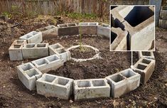 a circle made out of cinder blocks in the dirt