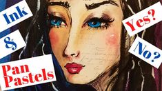 an advertisement for pan pastels featuring a woman's face with blue eyes and long black hair