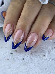 Golden Nail Art, Golden Nails, Acrylic Nail Kit, Blue French, Nails Blue, Blue Nail Designs, Nails Spa, Spring Hill, Square Acrylic Nails