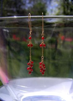 Red Coral Cluster Gold Chain Earrings Delicate Gemstone Fringe | Etsy Dainty Red Dangle Jewelry, Elegant Red Earrings With Tiny Beads, Long Drop Earrings With Tiny Beads For Gift, Dainty Red Jewelry With Ear Wire, Elegant Red 14k Gold-filled Earrings, Elegant Red 14k Gold Filled Earrings, 2022 Earrings, Coral Earring, Sundance Style Jewelry