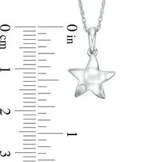 Tailored and twinkling, this celestial pendant is a charming look she’ll want to wear often. Fashioned in sterling silver, this inspiring design showcases a sculpted star adorned with a sparkling off-center diamond accent solitaire. Polished to a bright shine, this pendant suspends along an 18.0-inch rope chain that secures with a spring-ring clasp. Fine Jewelry Star Shaped Sterling Silver, Fine Jewelry Sterling Silver Star Shaped Necklace, Fine Jewelry Sterling Silver Star Necklace, White Gold Star Necklace With Polished Finish, Silver Star Necklace With Birthstone, Silver Star Birthstone Necklace, Silver Star Necklaces With Birthstone, White Gold Sterling Silver Starfish Jewelry, Fine Jewelry Silver Star Necklace