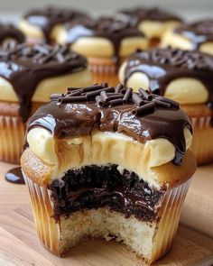 cupcakes with frosting and chocolate on top