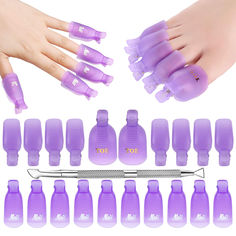 [Nail Polish Remover Set] Come with 1 pcs Double Ended Cuticle Pusher,10pcs Resuable Finger Clips and 10pcs Toe nail clips.
[Professional soak off nail clips] 
[Double Ended Cuticle Pusher] 
[How to Used] Pour your acetone polish remover to cotton,Put them in the plastic nail clip cap and clip your fingers and then wait for 10-15 minutes then remove it.Then use Cuticle Pusher to clean nail cuticle.
[Reliable Quality] Nail Station Ideas, Cosmetology Kit, Nail Polish Gifts, Nail Gel Colors, How To Paint Nails, Glitter Nail Paint, Nail Removal, Gel Nail Polish Remover, Bare Nails