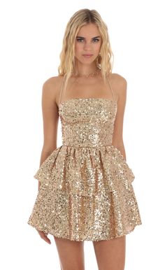 Aspen Sequin Lace Up Dress in Gold | LUCY IN THE SKY Backless Dress Short, Mini Homecoming Dress, Homecoming Dresses For Teens, Sequin Homecoming Dress, Mini Homecoming Dresses, Short Homecoming Dress, Short Prom Dress, Dress Dusty, Short Prom