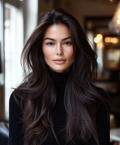 Rich Espresso Sleek Straight Cut for Brunettes with Long Hair Brunette Long Hair Straight, Dark Chocolate Hair Balayage, Pale Skin With Dark Hair, Edgy Dark Hair, Dark Brown Hair With Layers Medium, Rich Espresso Brown Hair, Haircut 2024 Long Hair, Burgundy Brunette Hair, Hair Color For Winter Skin Tone