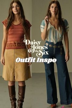 Click for Daisy Jones and the Six outfit inspo and more 70's fashion trends. 1970s Fashion Women Dresses, Womens 70s Outfit, 70 Style Outfits, 1970s Fashion Women Outfits, Grunge Chic Outfits, 70s Outfits Women, 70's Outfits, 70s Retro Fashion, Six Aesthetic