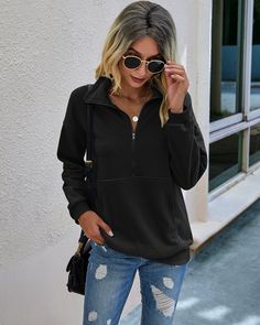 Women Tunic, Color Sweatshirt, Zipper Sweatshirt, High Rise Style, Dropped Shoulder Sweatshirt, Sweatshirt Zipper, Loose Pullover, Half Zip Sweatshirt, Sleeve Women