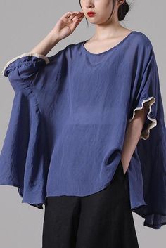 Item Code: 6596171464766 Material: 51%-70%Cotton Collar: O Neck  Pattern: Solid Color  Highlight: Lace  Season: Spring .Autumn .Summer Blue Solid Color Crew Neck Top, Oversized Blue Solid Color Top, Oversized Solid Blue Top, Blue Solid Color Relaxed Fit Tops, Blue Relaxed Fit Solid Color Top, Blue Relaxed Fit Solid Top, Blue Long Sleeve Solid Color T-shirt, Navy Crew Neck T-shirt For Spring, Navy Crew Neck Top For Summer